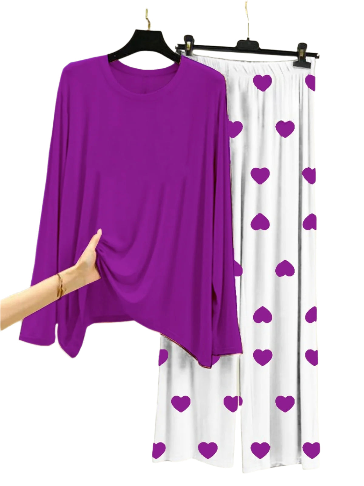 Plain Purple Shirt With Dill Printed Palazzo Night Suit