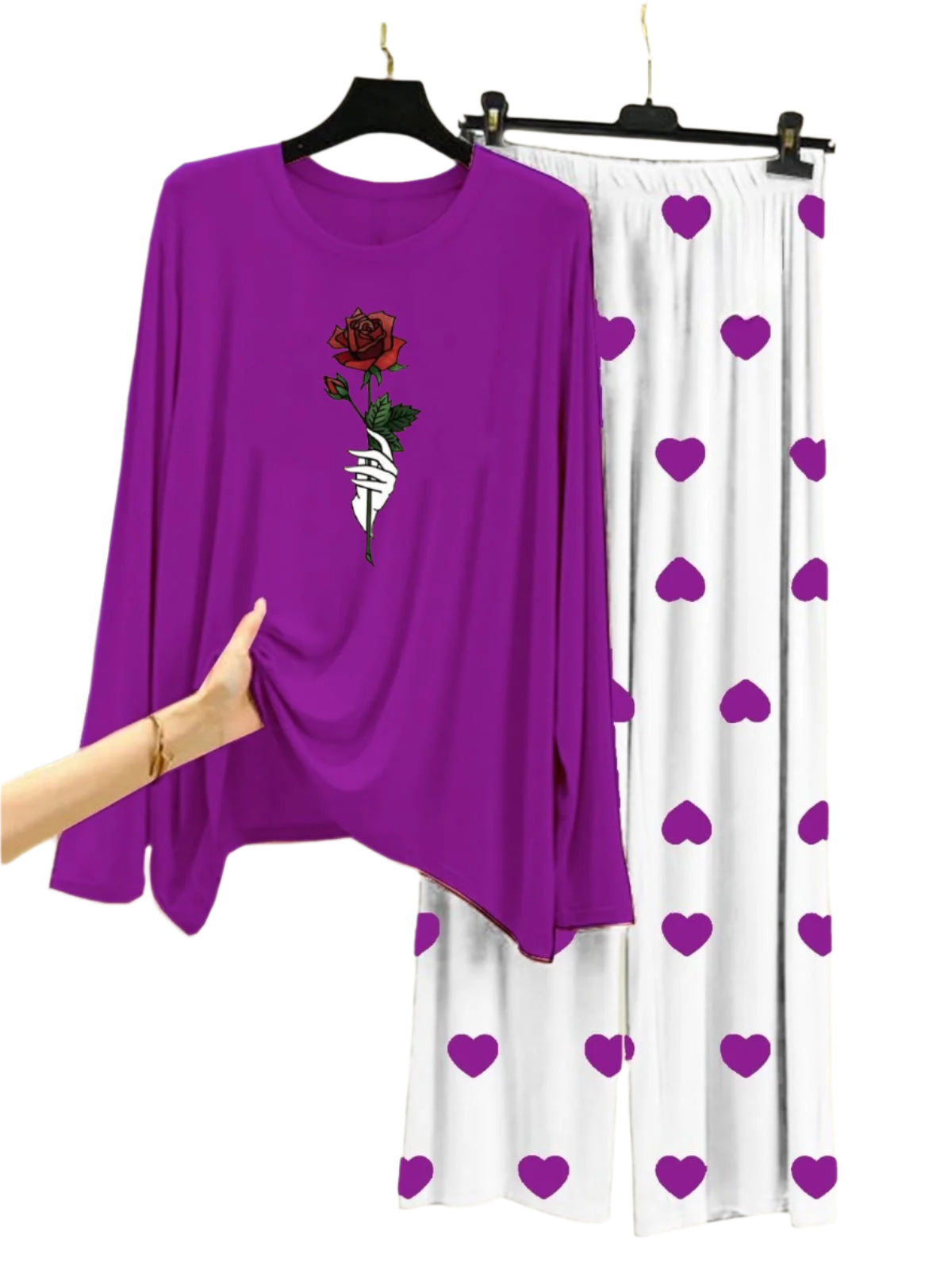 Rose Flower Printed Purple Shirt With Dill Palazzo Night Suit