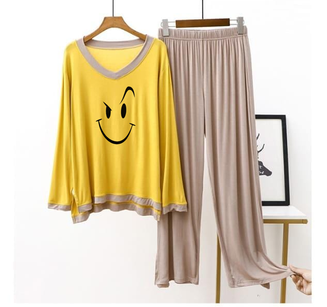 Smile Printed Full Sleeves Yellow with Skin Shirt & Palazzo