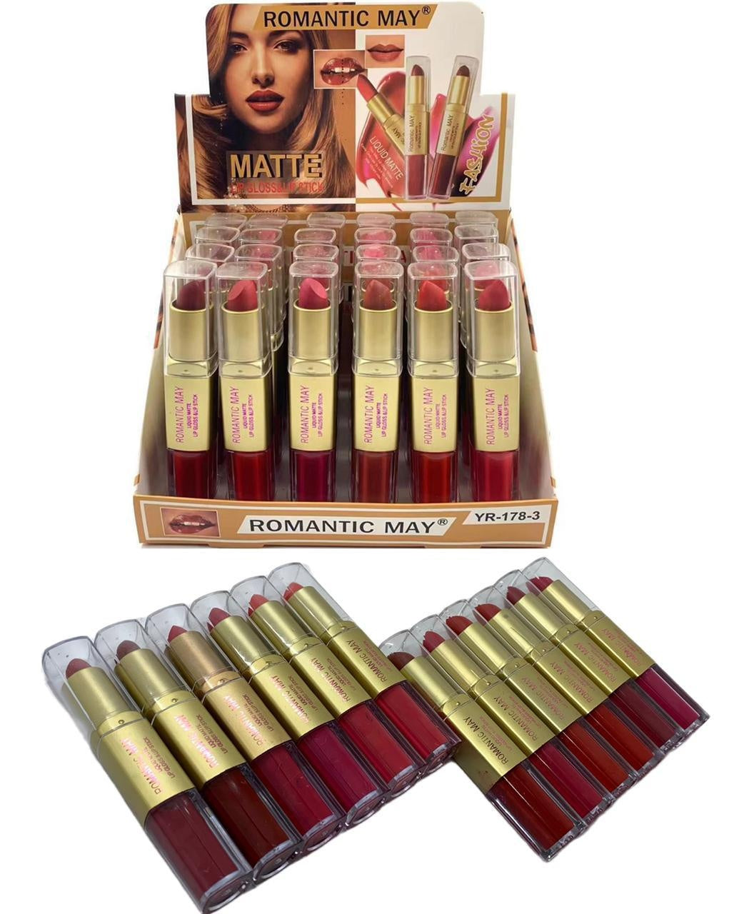 Romantic May 2in1 Matte Lipgloss & Lipstick 12 Pcs Set