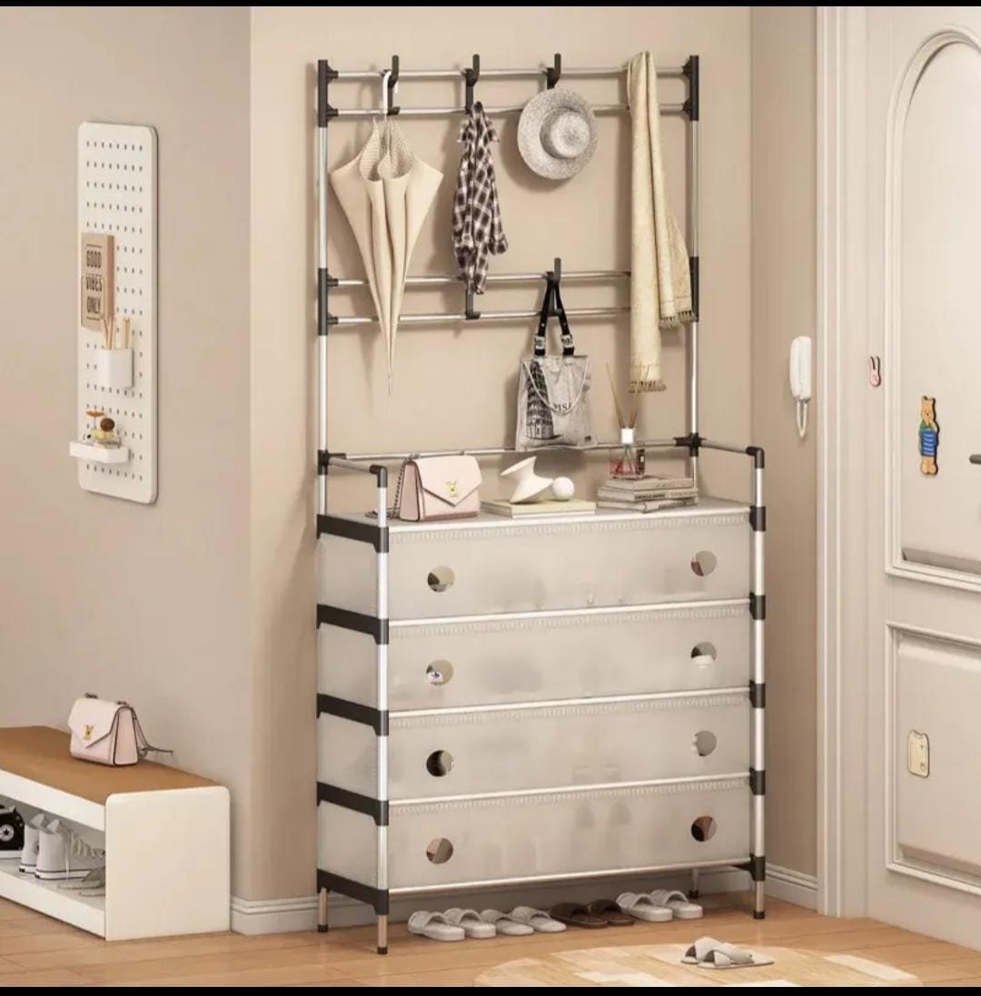 5 Layer Dustproof Shoe Rack with Upper Hanging Bag