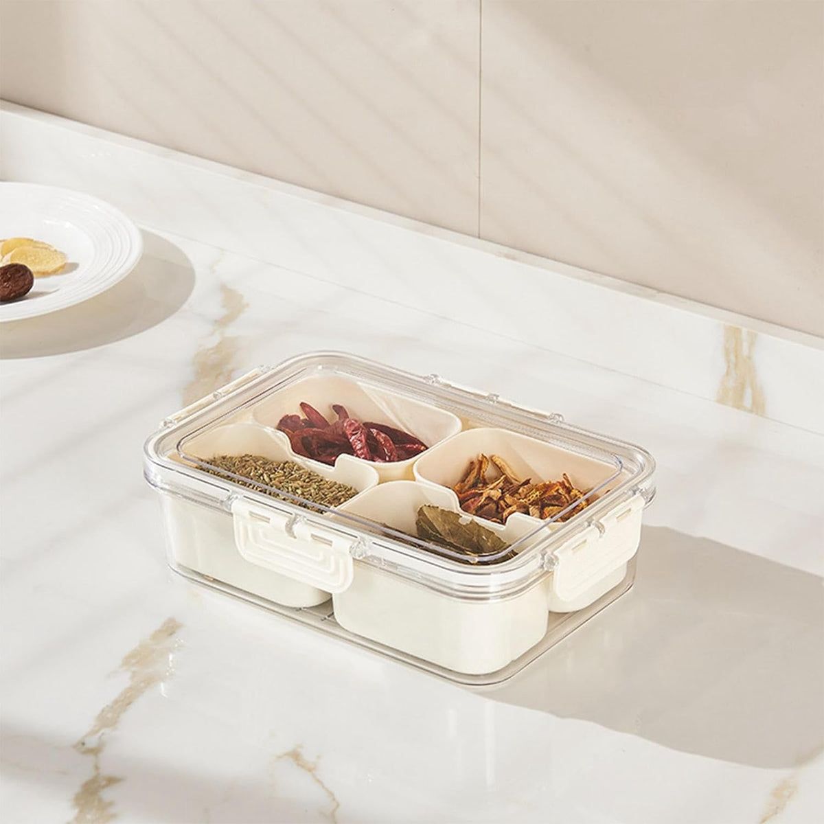 Multifunctional Acrylic Plastic 4 Grid Food & Spices Container