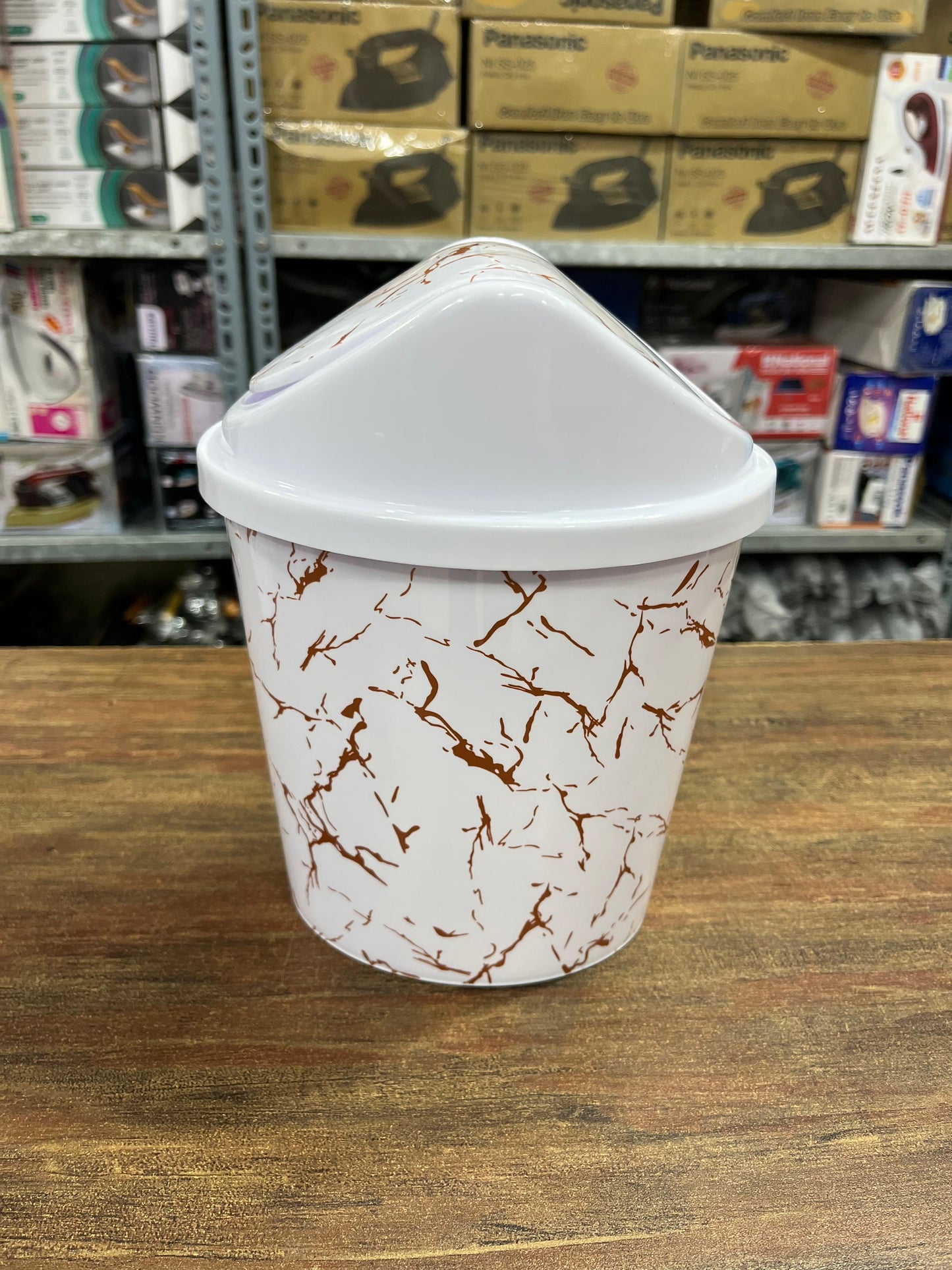 Marble Pattern Trash Bin, Office Bathroom Kitchen Flip Trash Bin, Plastic Living Room Bedroom Garbage Box