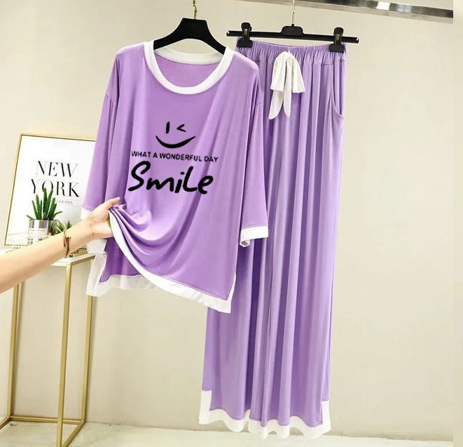 Wonderful day Printed Full Sleeves Purple white Border Shirt & Palazzo