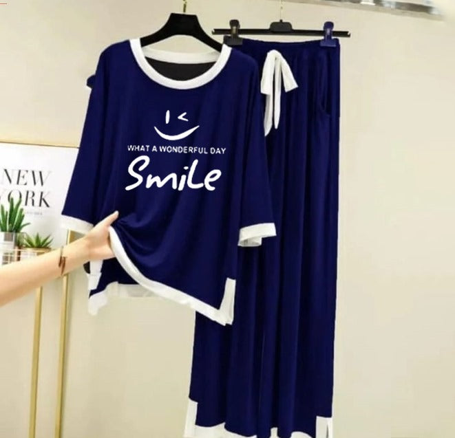 Wonderful day Printed Full Sleeves Navy blue white Border Shirt & Palazzo