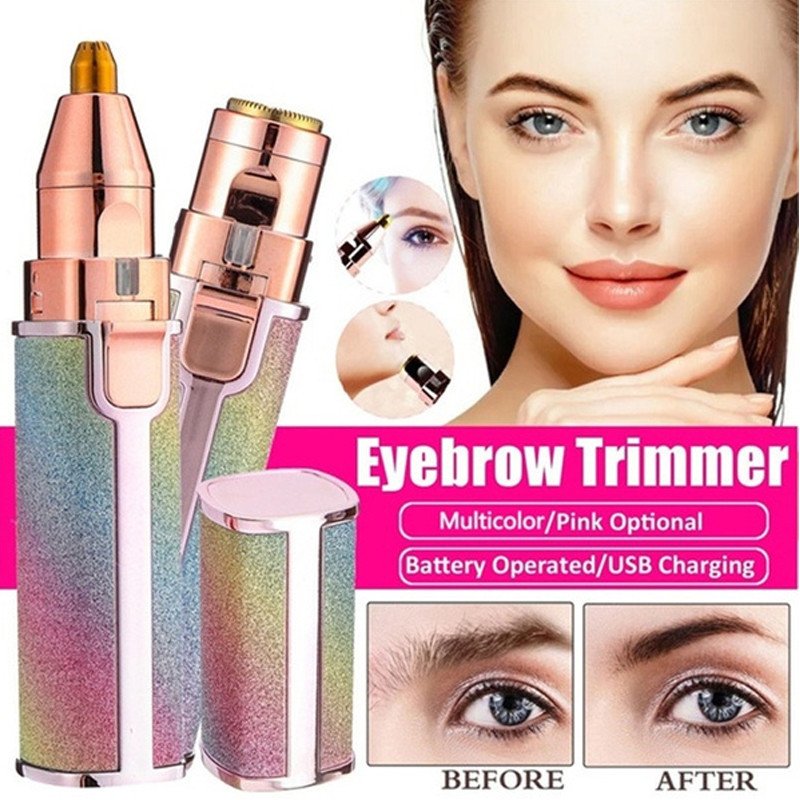 2 IN 1 Rechargeable Electric Eyebrow Trimmer & Shaver for Multiple Body Parts in Lipstick Shape with Rainbow and Pink Color