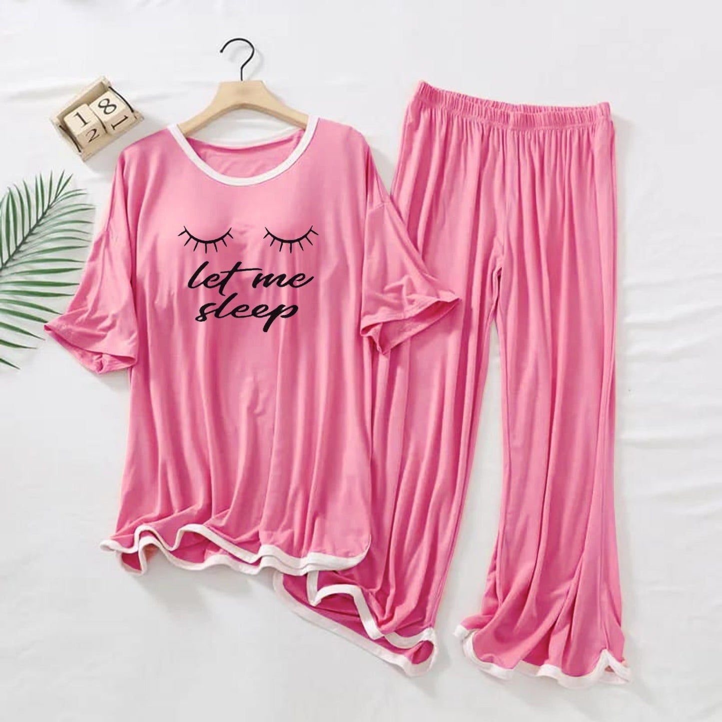 Rose Pink with White Border Let Me Sleep Printed Flapper Style Dress