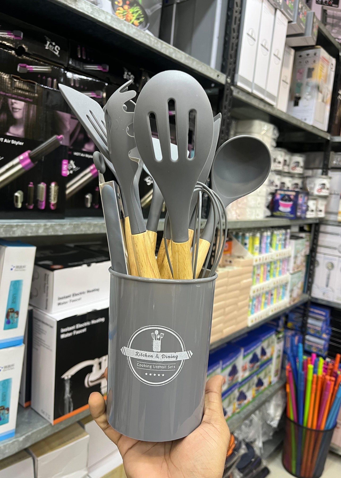 12pcs Silicon Kitchen Utensils Set | Black & Grey Color Available
