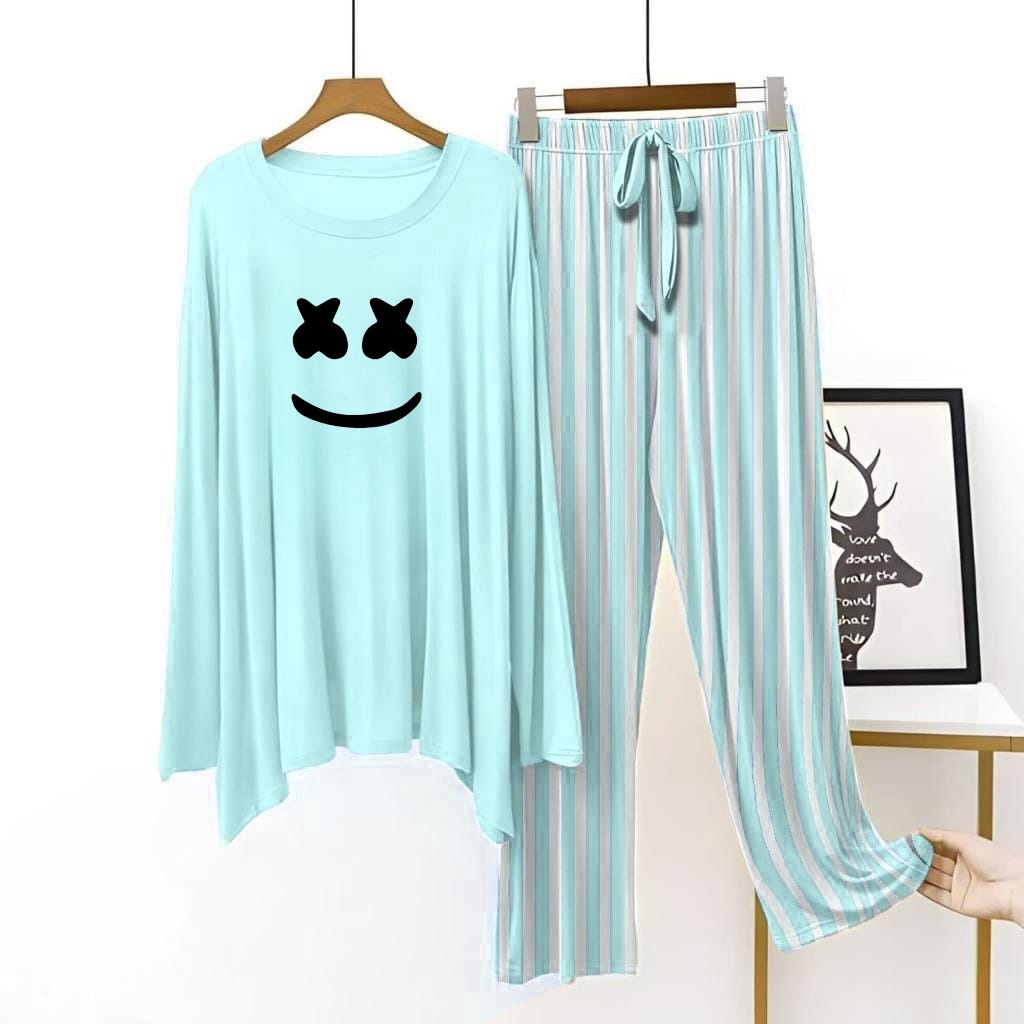 Sky Blue ( Marshmallow ) Printed Shirt With Lining Trouser