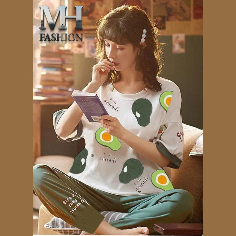 Avocado printed design night suit fabric cotton jarsy