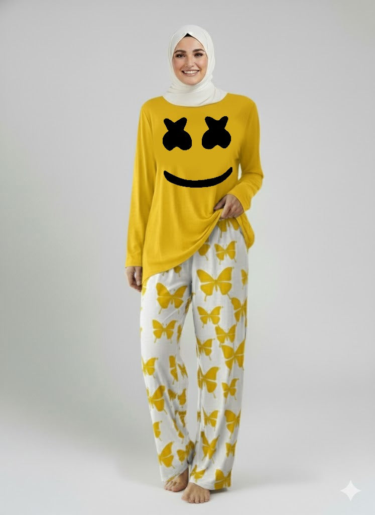 Marshmallow   Printed Yellow  Shirt With butterfly Printed Trouser