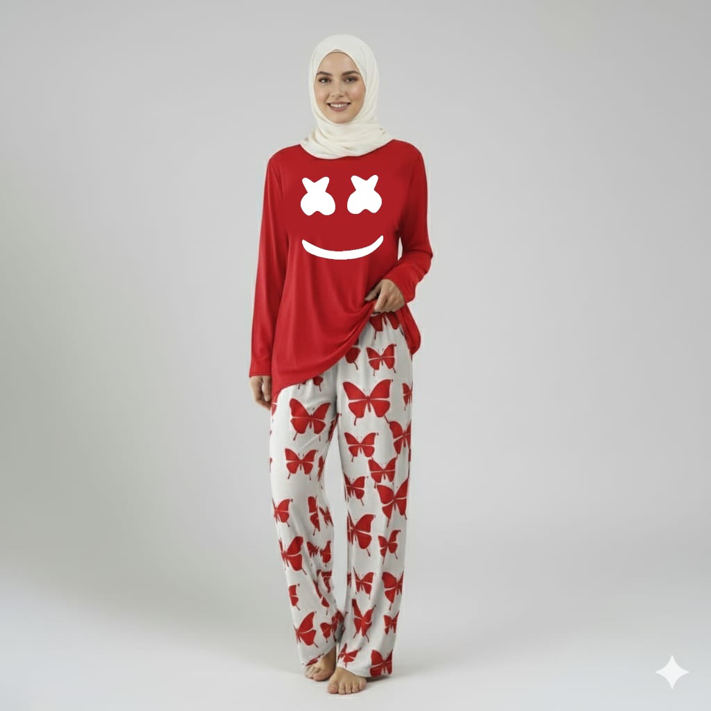 Marshmallow   Printed Red Shirt With butterfly Printed Trouser