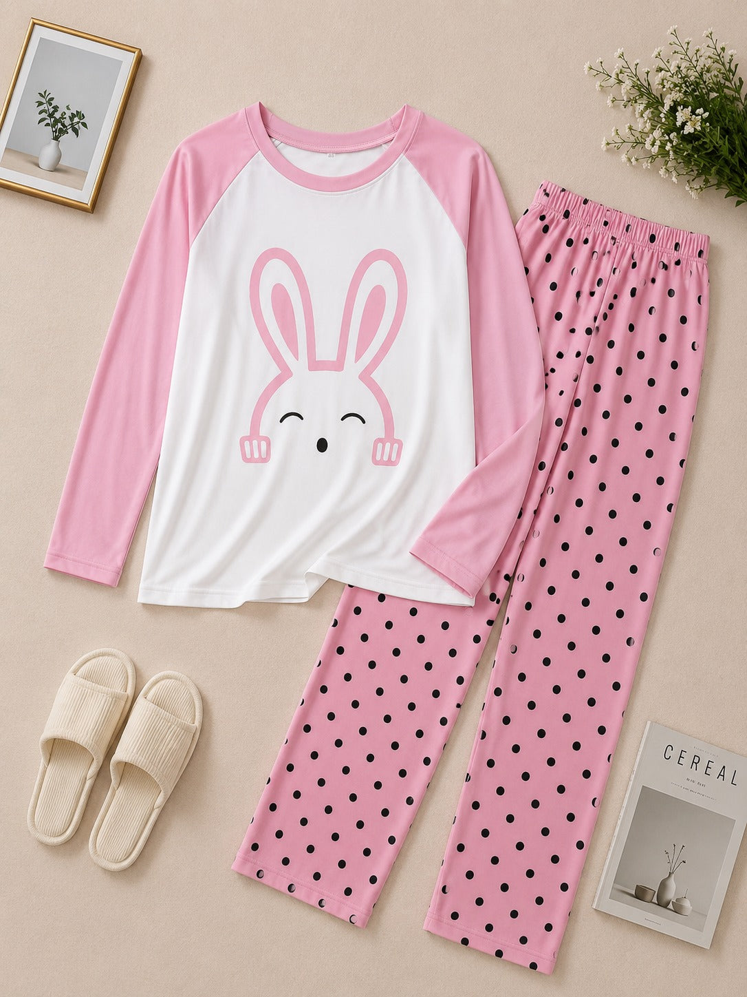 Pink Bunny Polka Dot  Night Suit