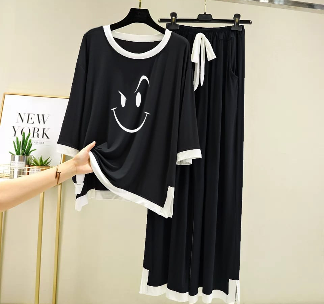 Smile  Printed Full Sleeves Black  white Border Shirt & Palazzo