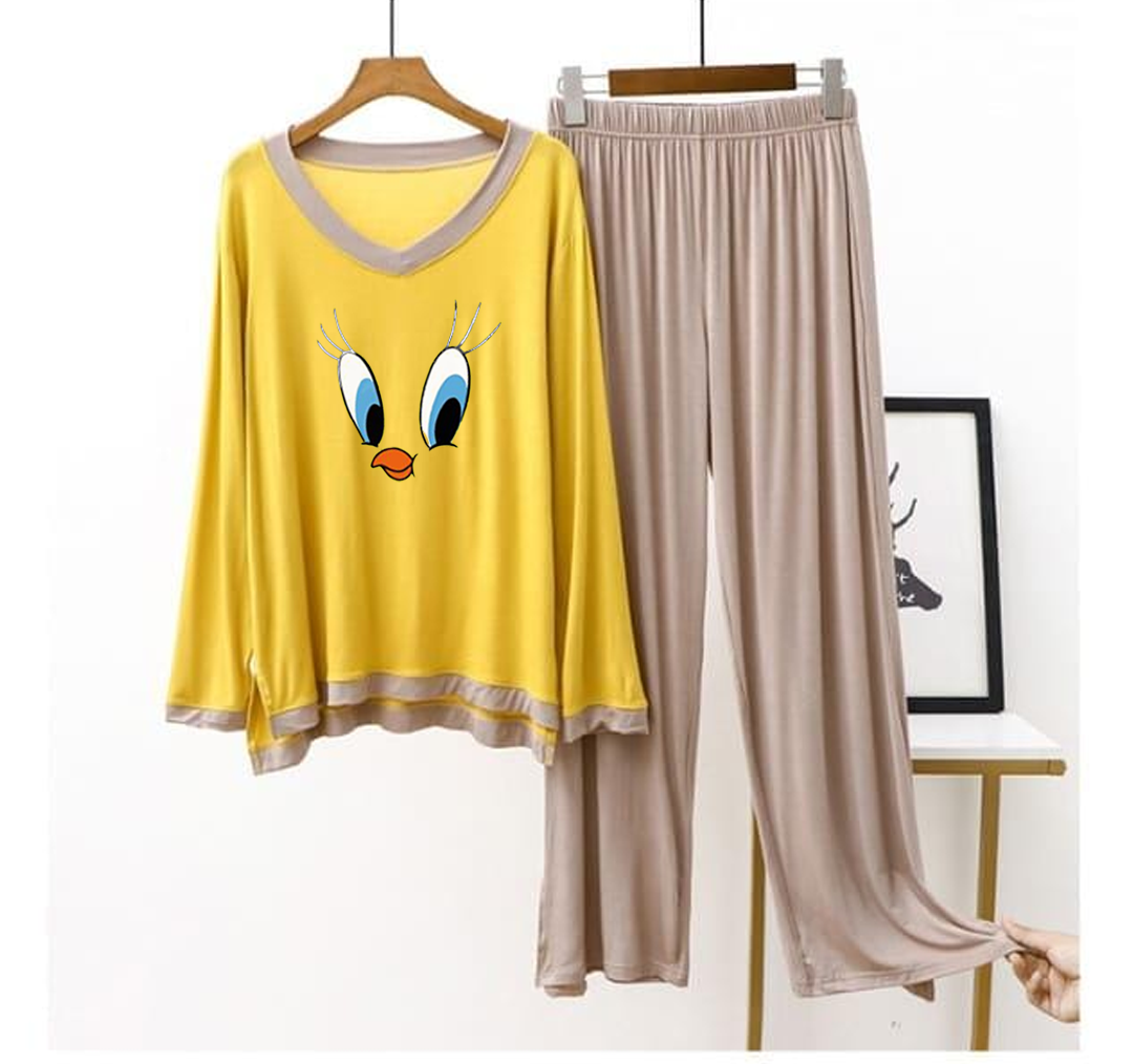 Daffy Duck Printed Full Sleeves Yellow with Skin Shirt & Palazzo