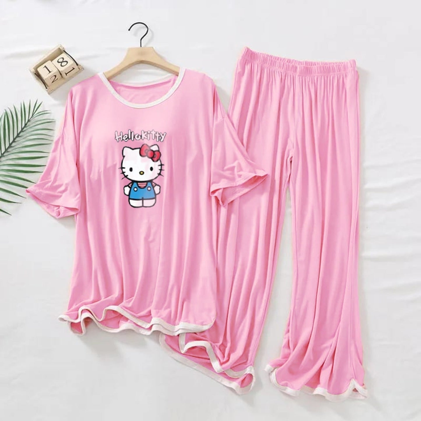 Pink White Border  Hello KITTY Printed Shirt & Palazzo