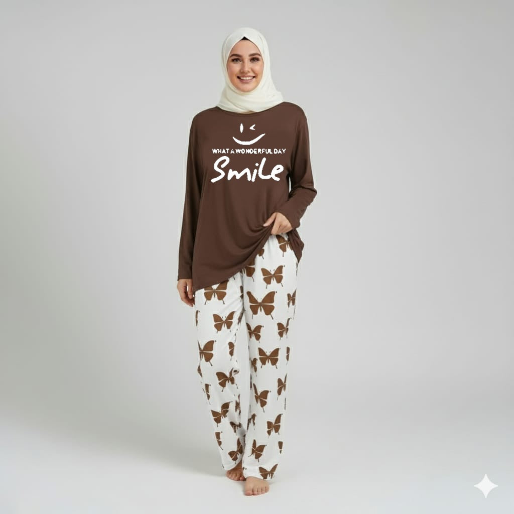 Wonderful day  Printed Brown Shirt With butterfly Printed Trouser