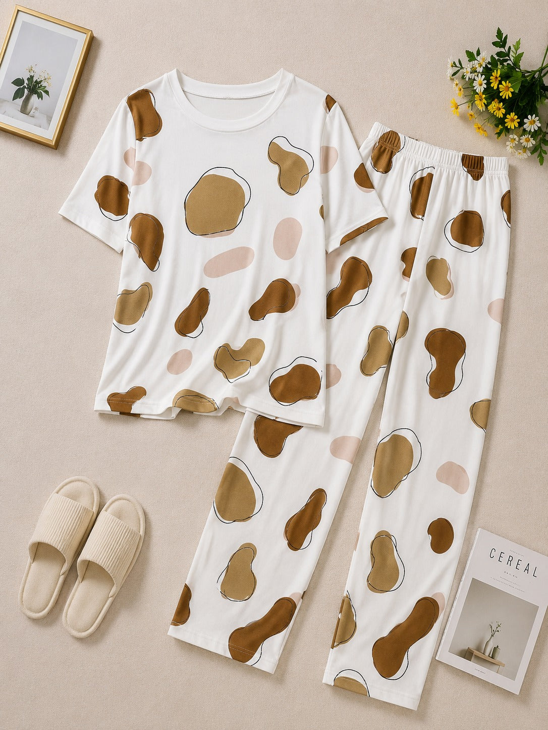 Mocha Pebbles Printed Night Suit