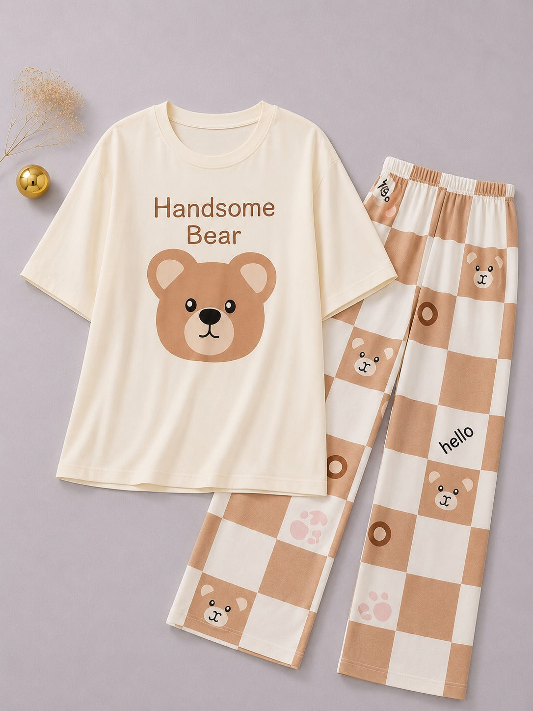 Handsome Bear Checkered Night Suit