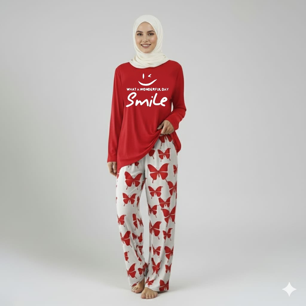 Wonderful day  Printed Red Shirt With butterfly Printed Trouser