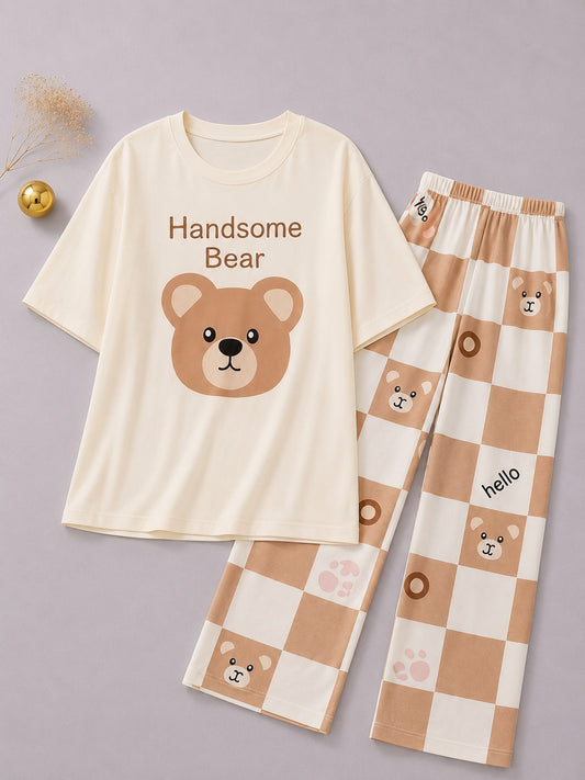 Handsome Bear Checkered Night Suit