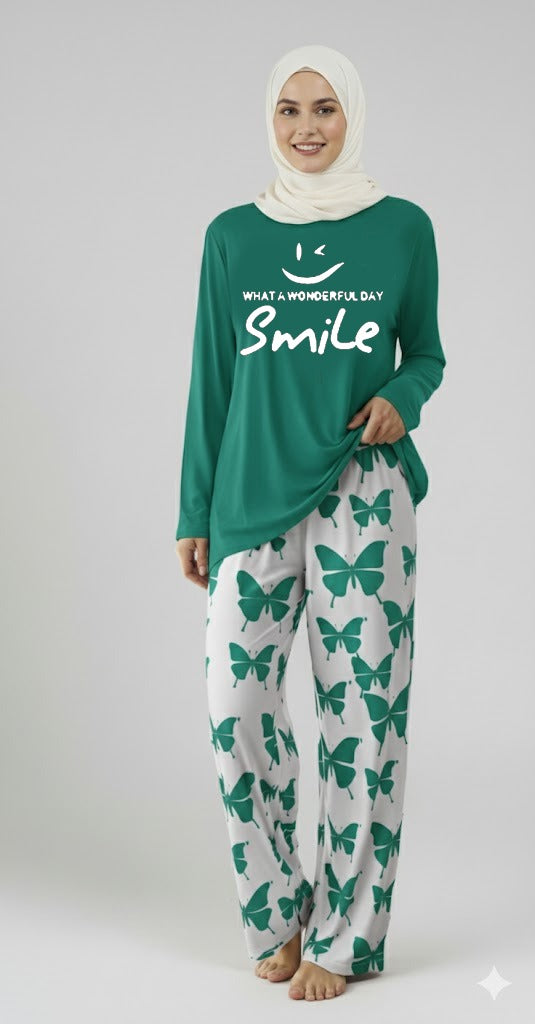 Wonderful day  Printed Sea Green Shirt With butterfly Printed Trouser