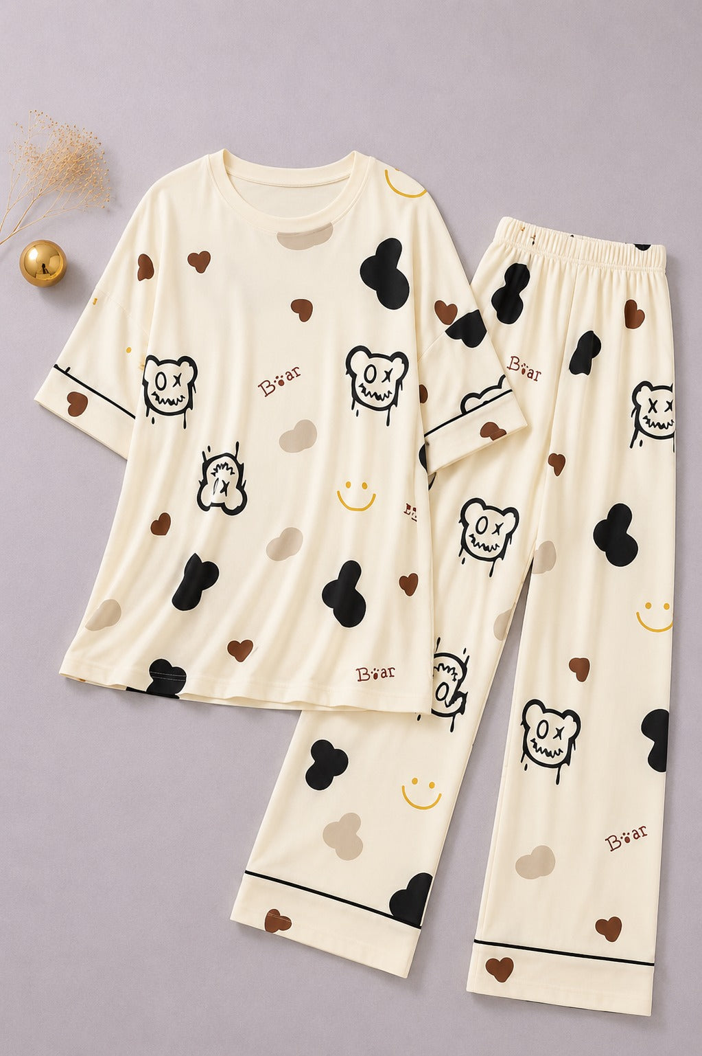 Bear Sketch Printed Night Suit