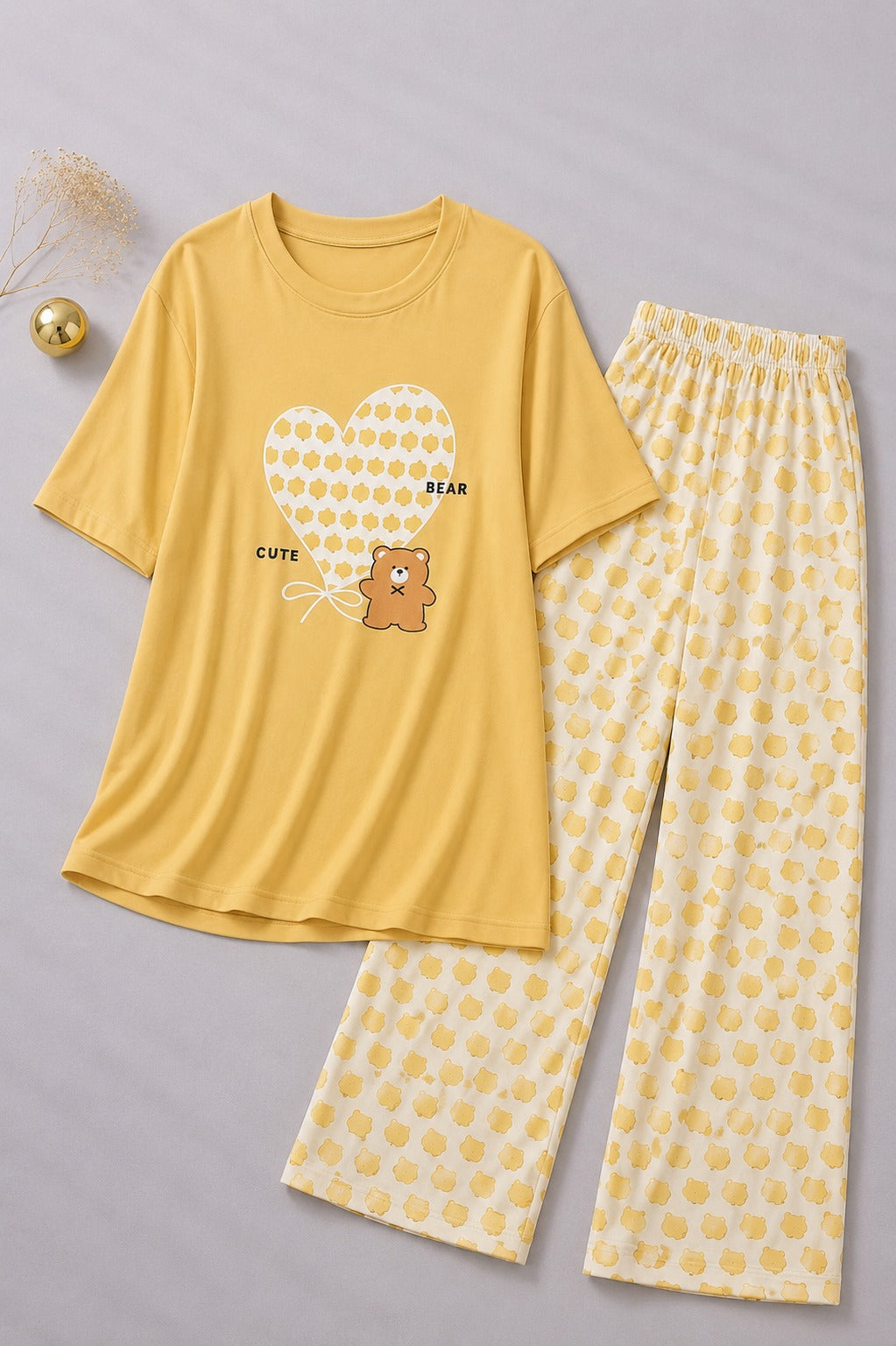 Cute Bear Heart (Yellow)  Night Suit