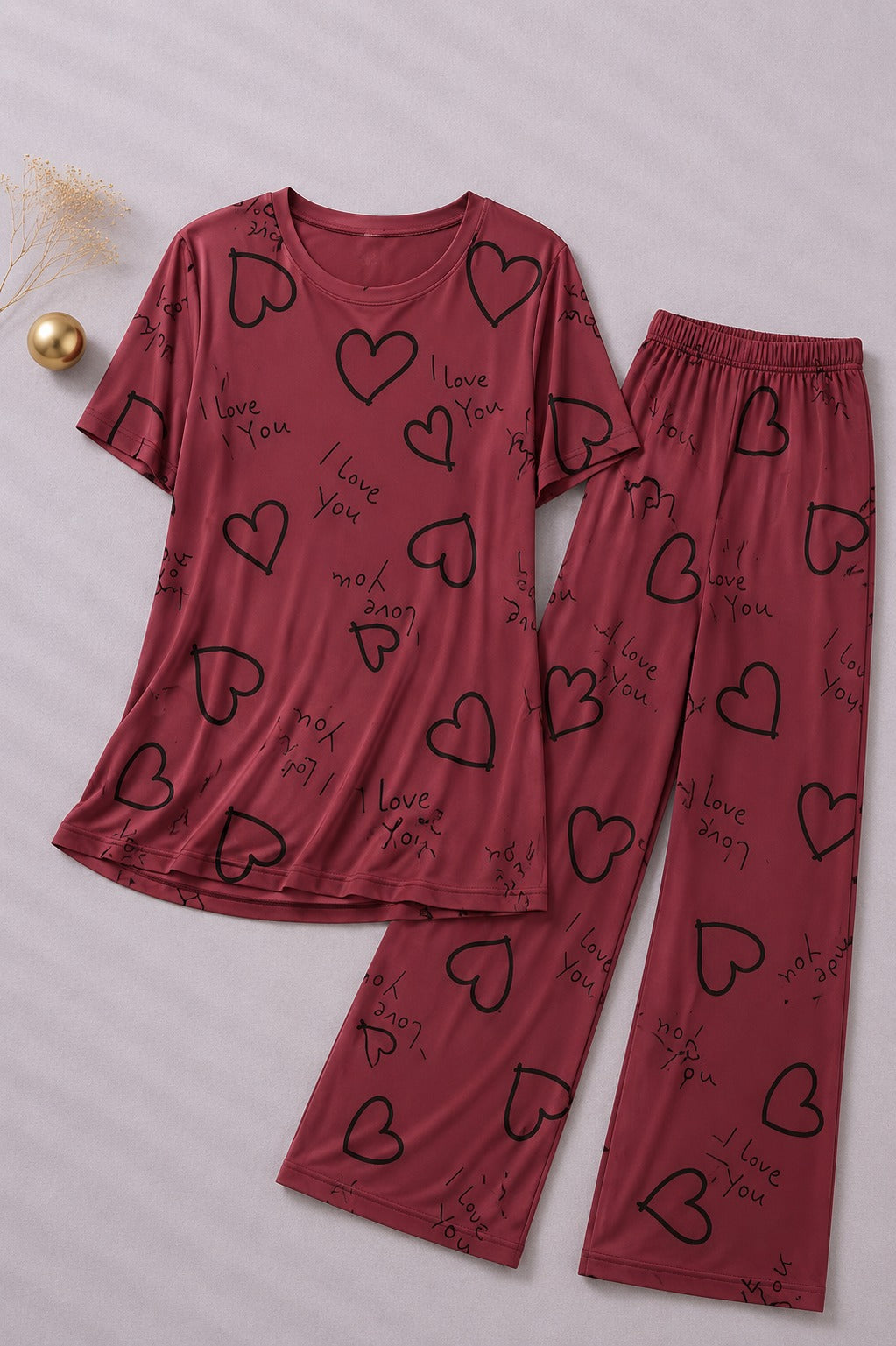 Maroon I Love You Forever Love Printed Night Suit
