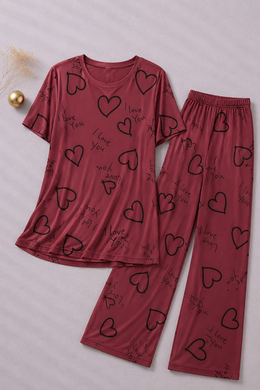 Maroon I Love You Forever Love Printed Night Suit