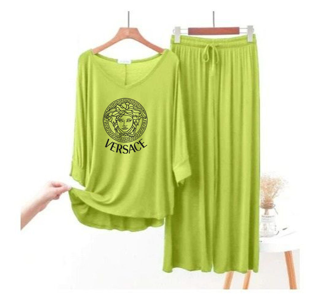 Lemon Green Vercase V-Neck Women Palazzo Style Night Dress