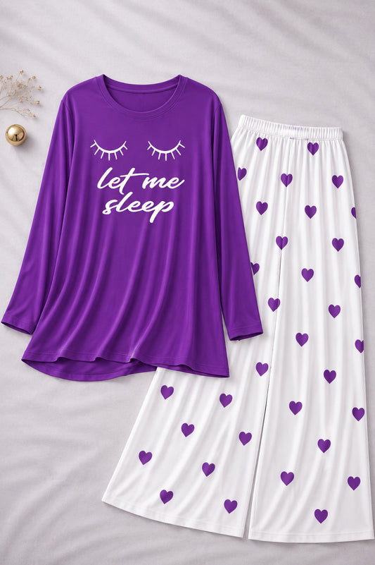 Let Me Sleep  Printed Purple Shirt With Dill Printed Trouser