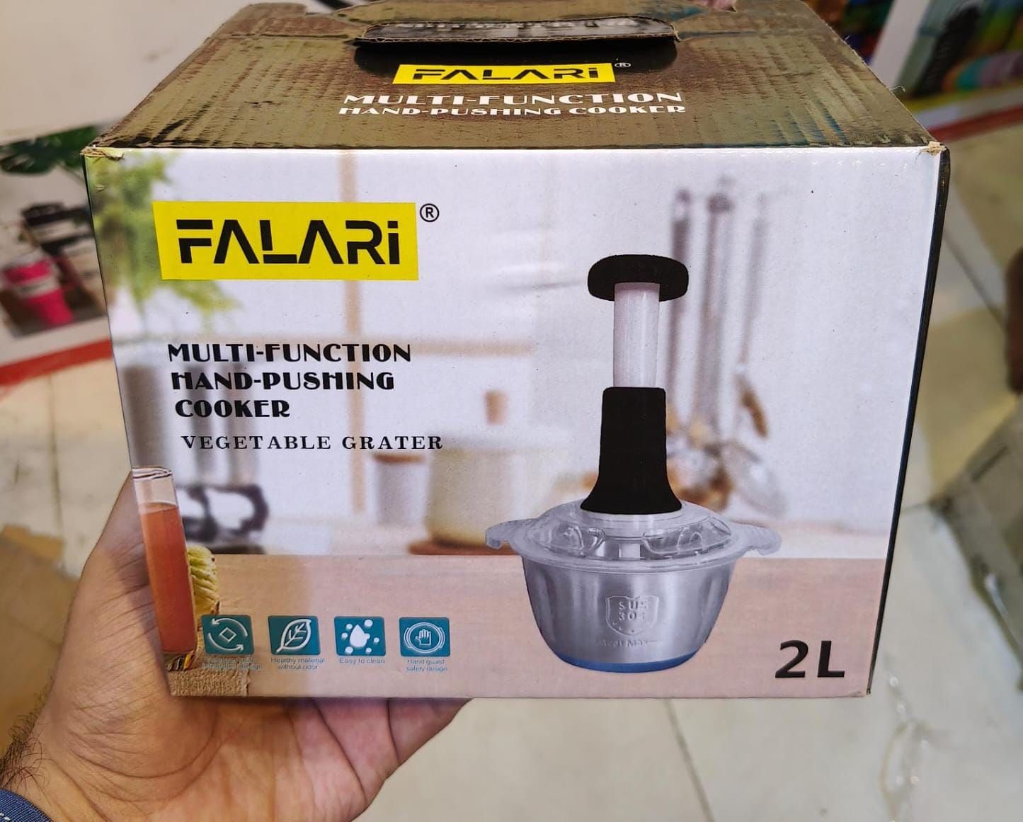 2.0Litre 4 Blades Premium Quality Meat and Vegetable Push Chopper with Stainless Steel Bowl