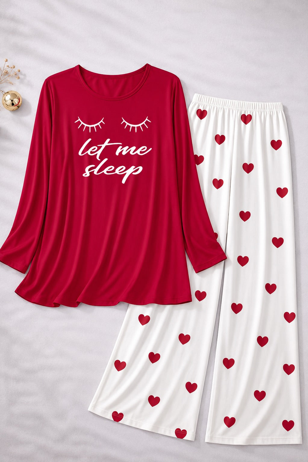 Red Let Me Sleep Printed Red Shirt With Heart Printed  Palazzo Night Suit