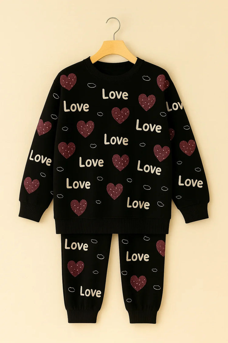 Winter Black Love Heart Co-Ord Set Night Suit