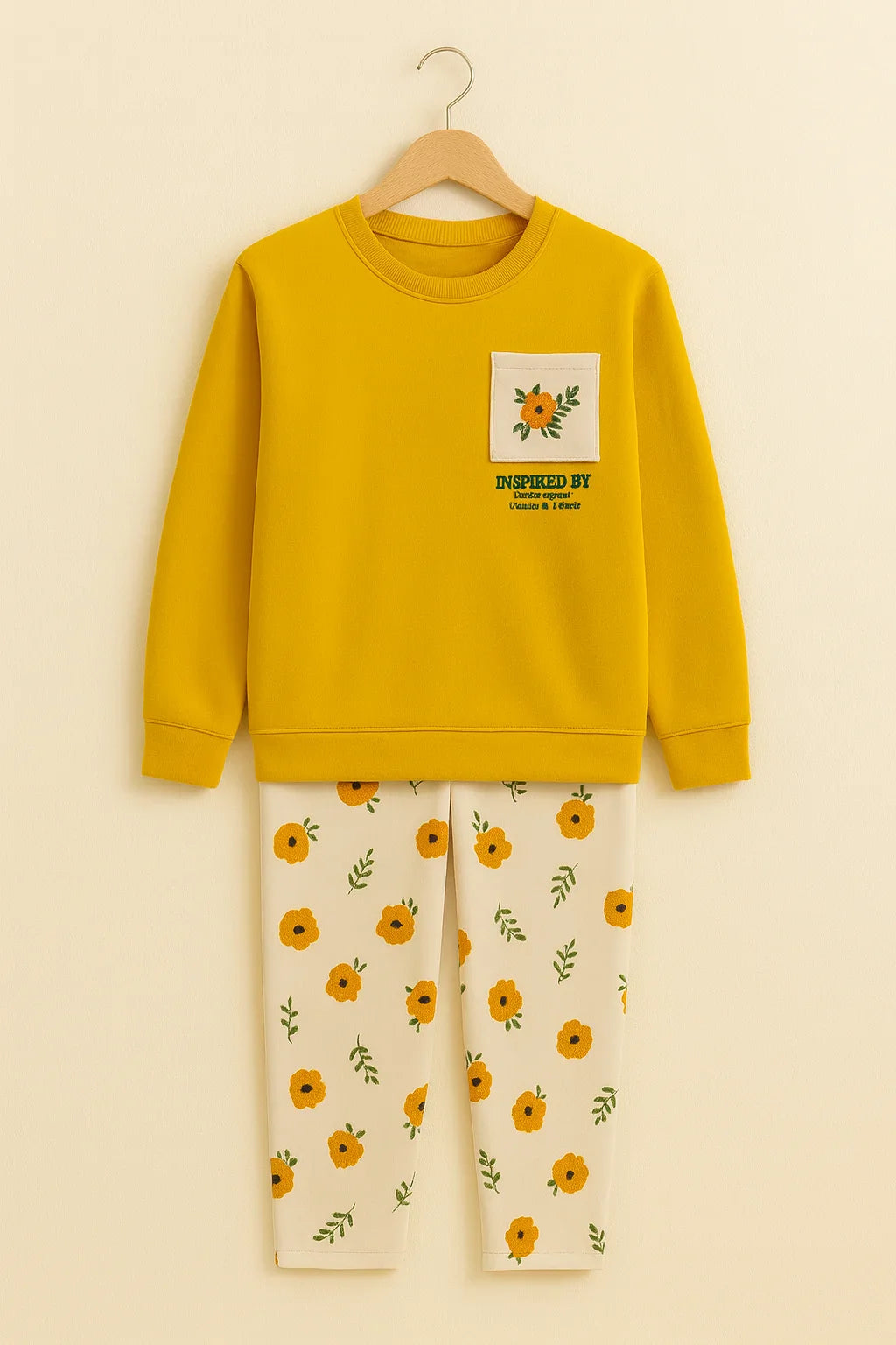 Winter Yellow Flower Co-Ord Set Night Suit