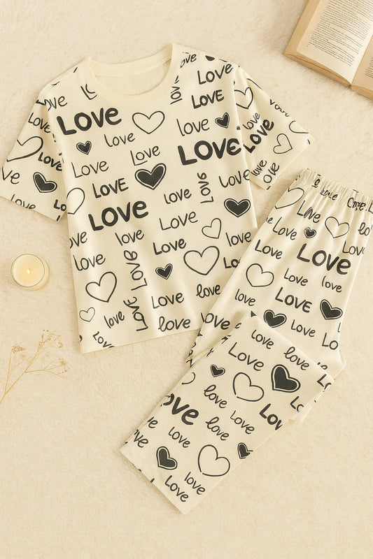 White Love Printed Shirt And Trouser