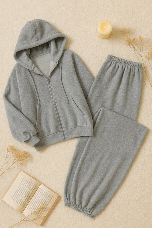 Cloud flower Zipper co-ord - Light Gray