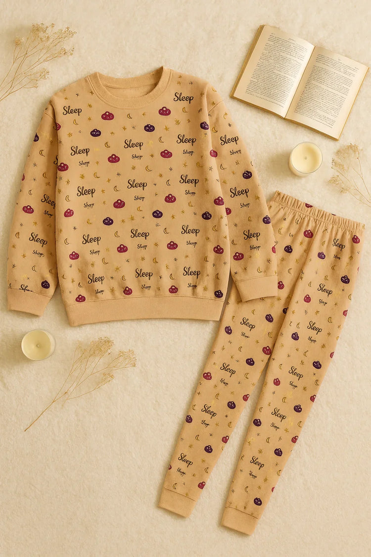 Winter Peach Clouds Sleep Co-Ord Set Night Suit