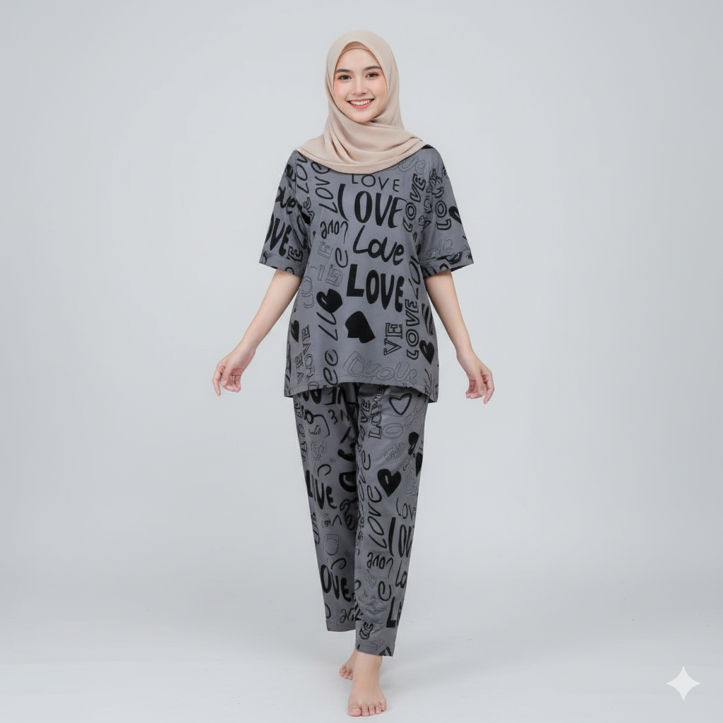 Gray love printed shirt and trouser