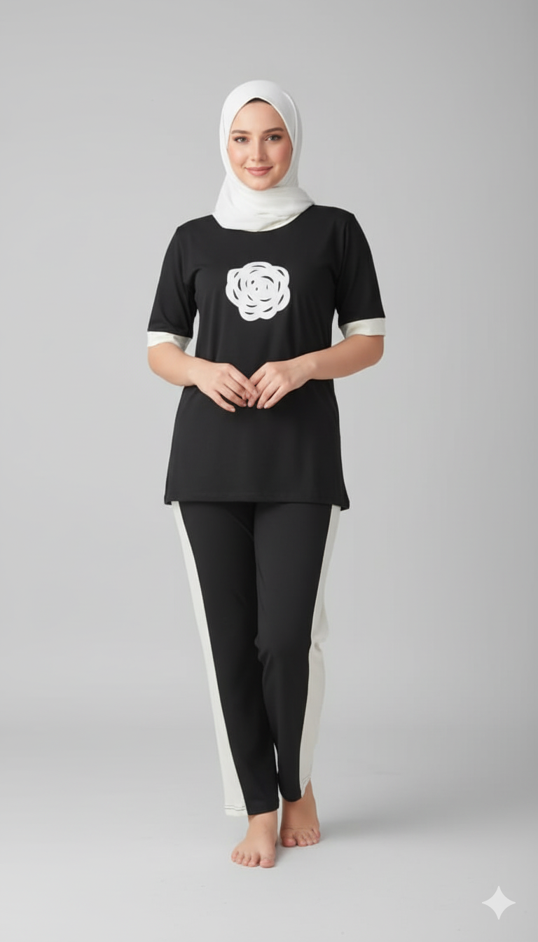 Black Flower Style Track Suit