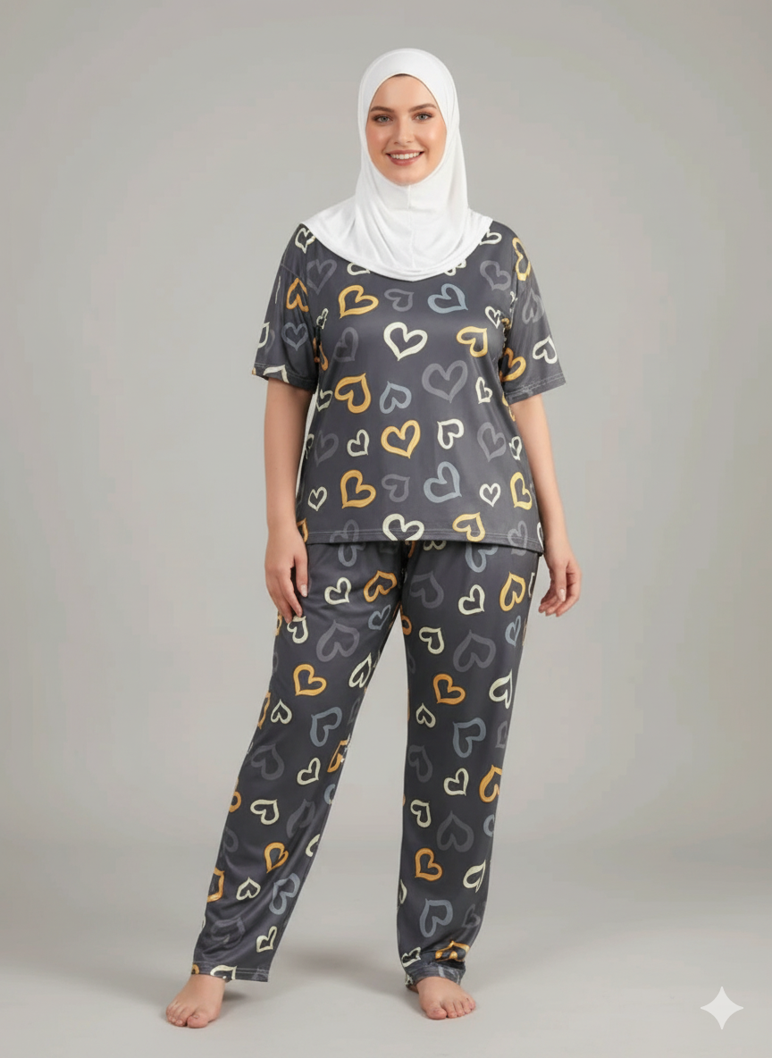 Multi Color Hearts on Gray Nightwear