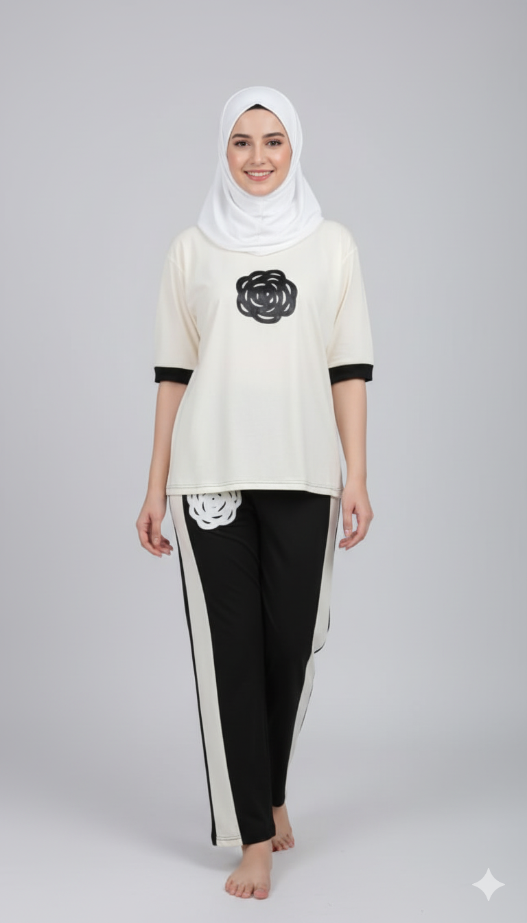 White Flower Style Track Suit