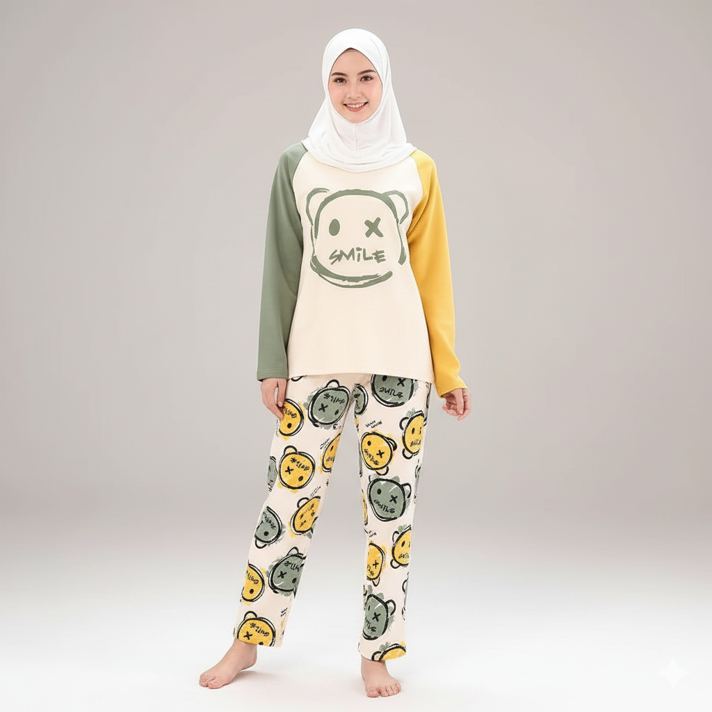 Multi smile BEAR PRINTED NIGHT DRESS IN COTTON FABRIC COTTON JARSY