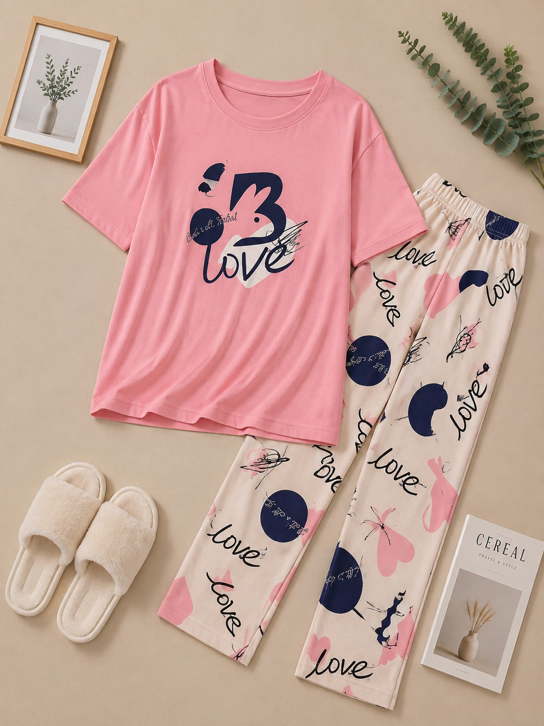 B Love Pink Cotton Pajama Set – Soft Women's Night Suit