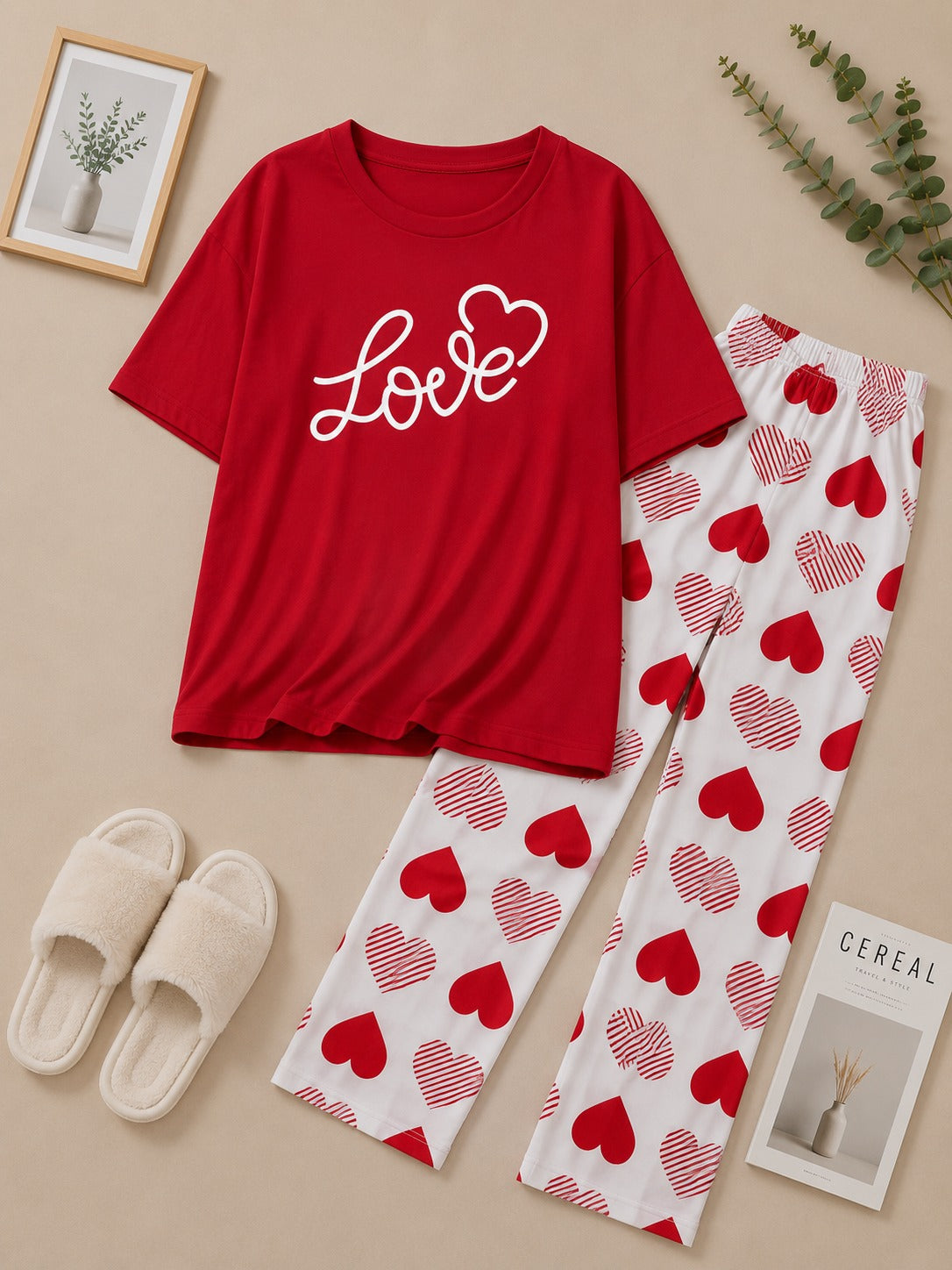 Women's Love Hearts Cotton Pajama Set | Soft & Comfortable Night Suit