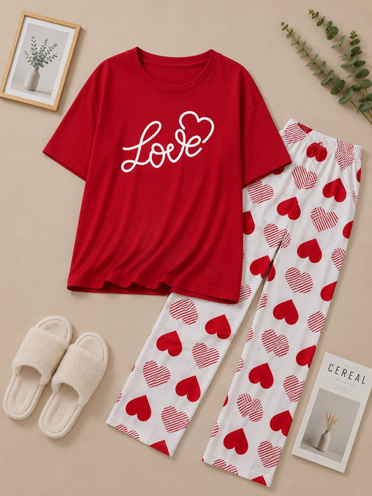 Women's Love Hearts Cotton Pajama Set | Soft & Comfortable Night Suit