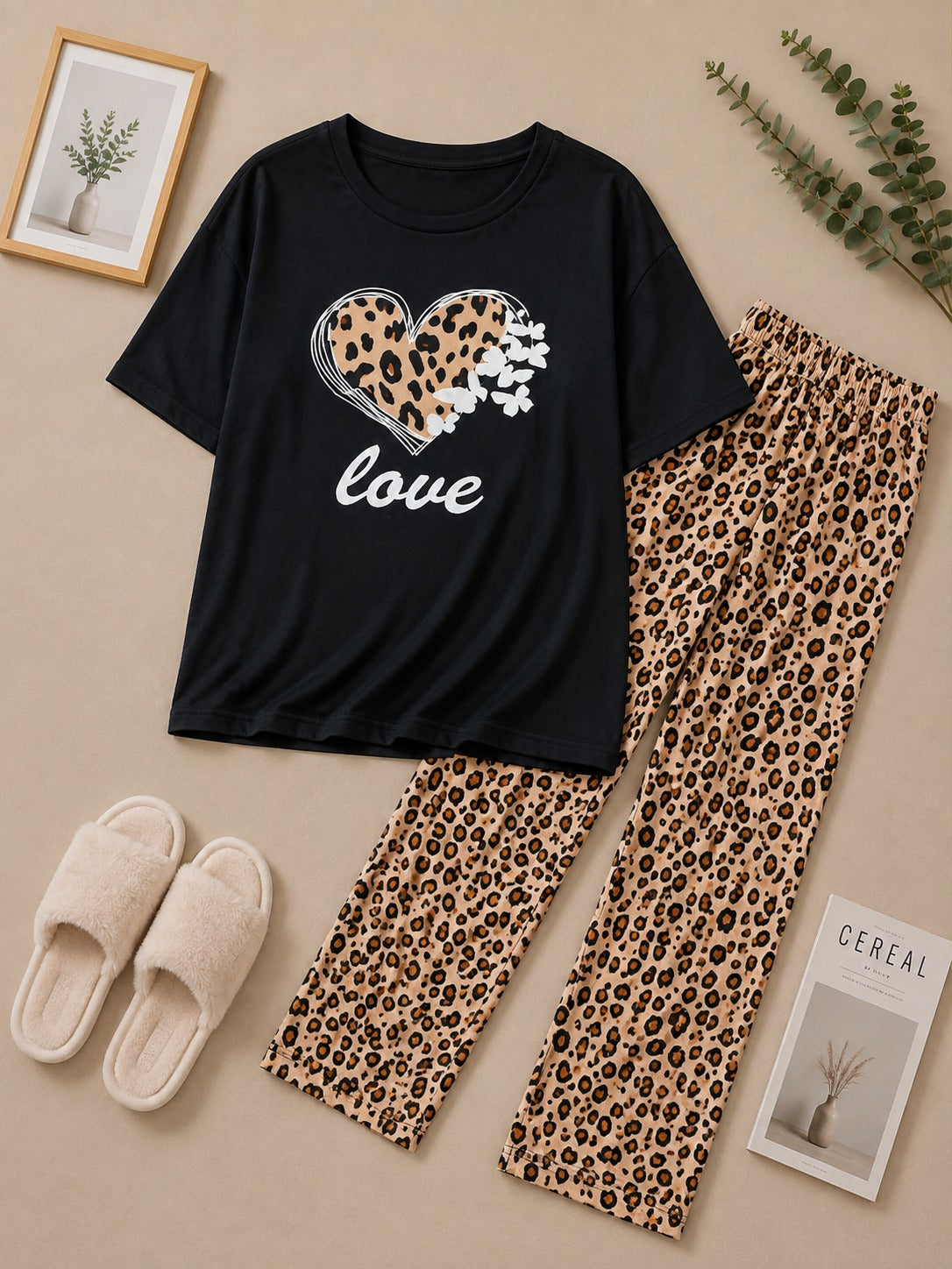 Women's Wild Love Leopard Cotton Pajama Set | Soft & Comfortable Night Suit