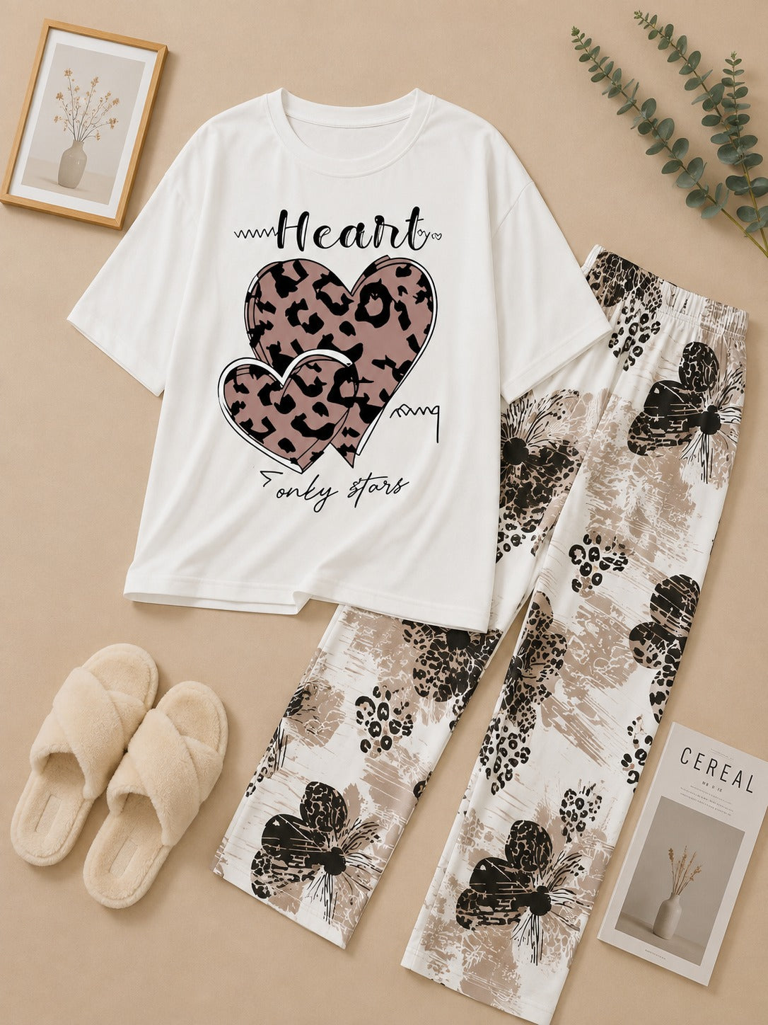 Leopard Heart Floral Pajama Set
