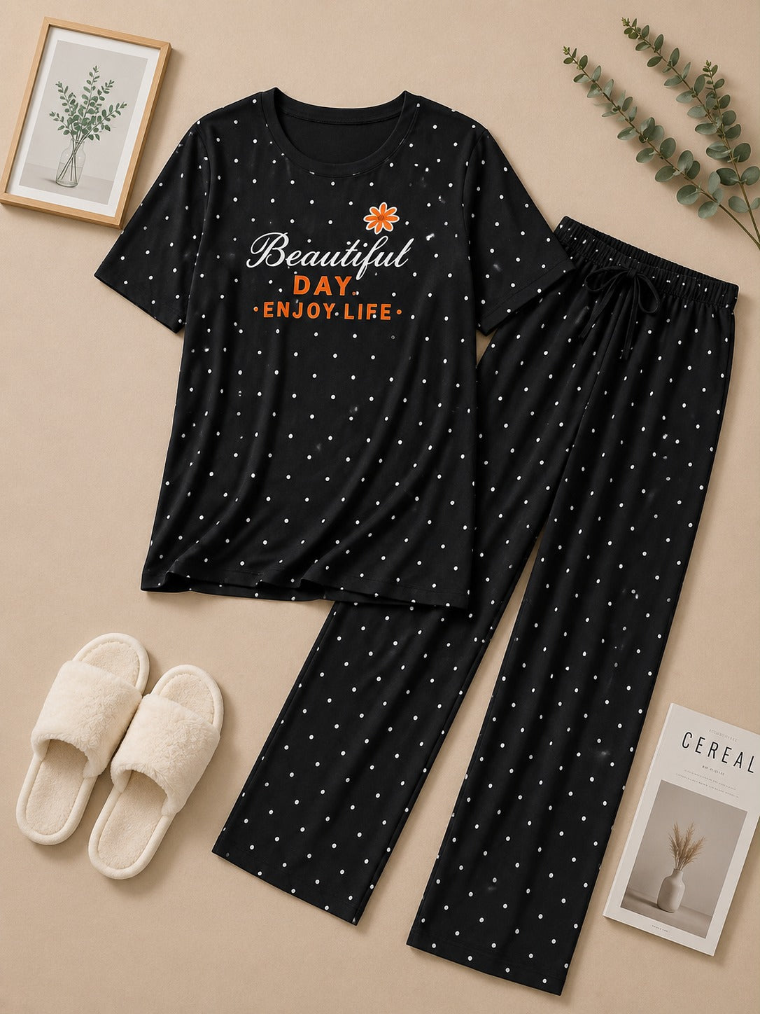 Beautiful Day Black Cotton Pajama Set – Women's Soft Night Suit